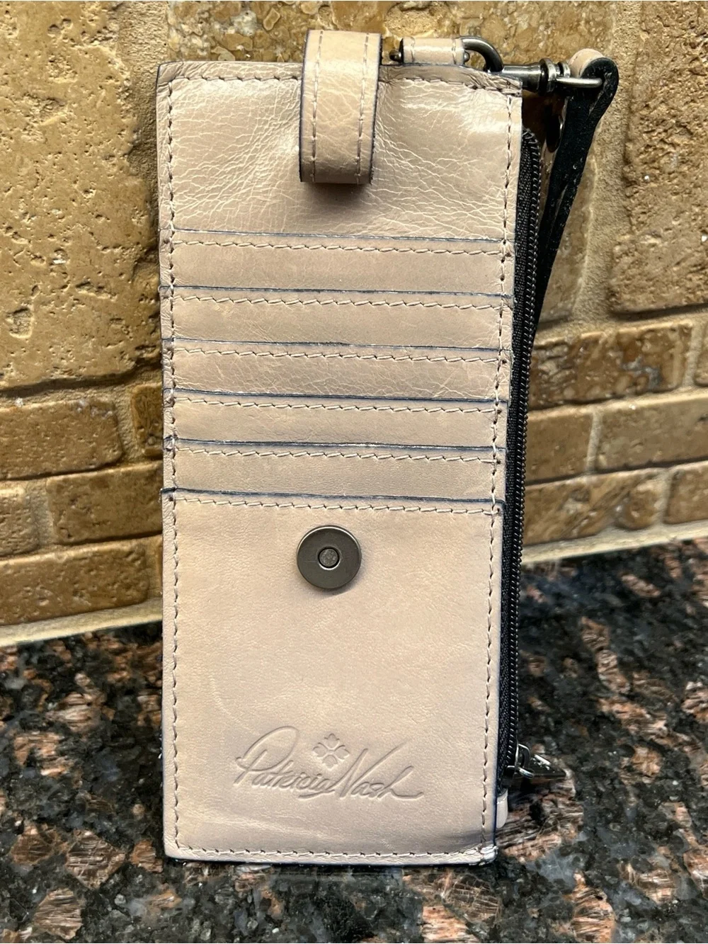 Patricia Nash Leather Alanna Card Wallet Wristlet in Stone